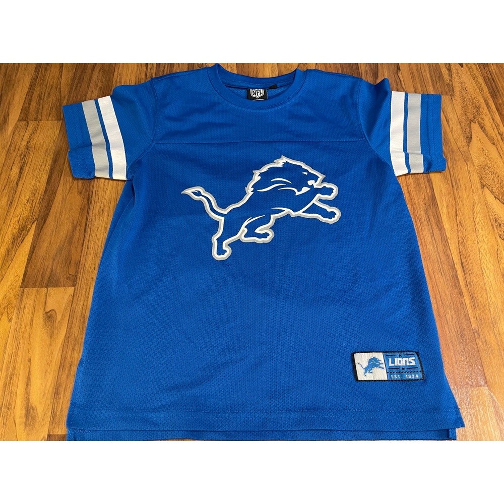NFL Team Apparel Detroit Lions Youth Jersey Shirt Blue Size M 10-12 Number 34
